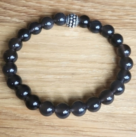 Ice Obsidian Bead Stretch Hand Crafted Bracelet - Picture 1 of 8